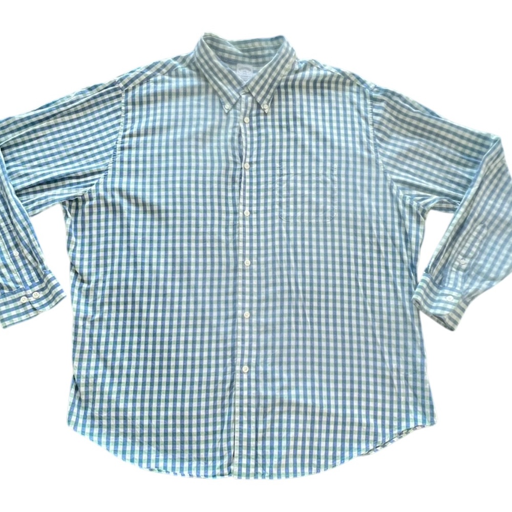 Banana Republic Men's Blue white and Green Gingham Shirt‎ Size Medium